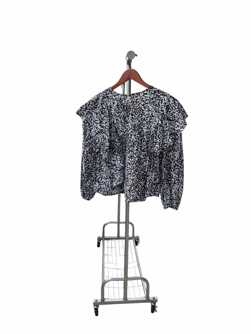 pistola Black & White Floral Print Ruffle Blouse